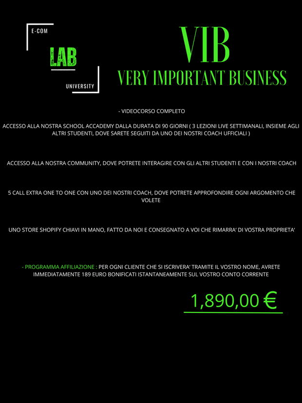 Ecom-Lab University: Pacchetto VIB (Very important business)